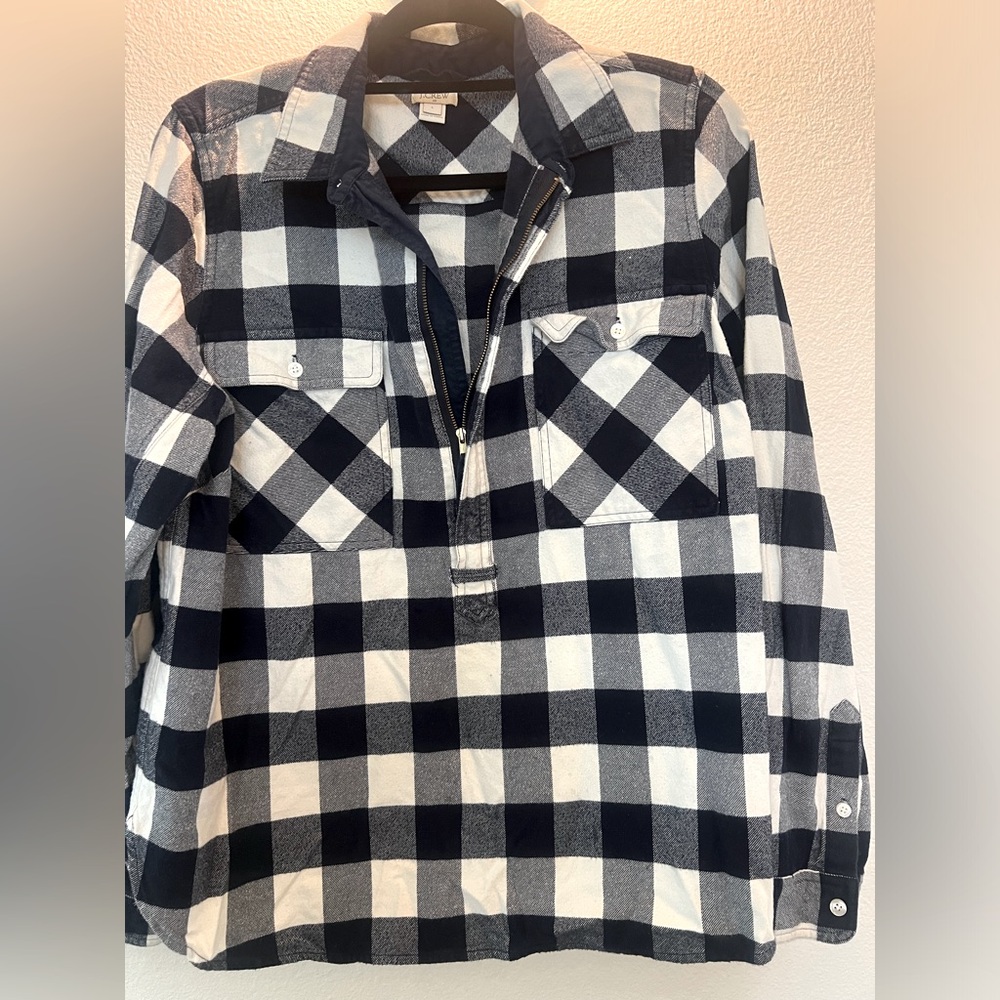 J Crew Navy and Cream Plaid Flannel
